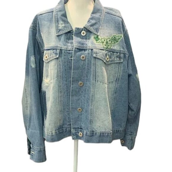Vanilla Star Jeans Denim Women’s Distressed Embroidered Patchwork Jacket - Picture 1 of 4